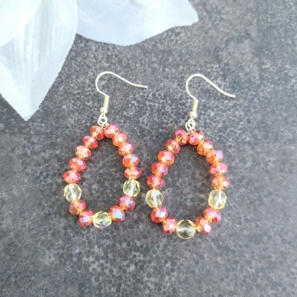 Endless Jewelry Creations Jewelry - Orange And Yellow Beaded Teardrop Earrings